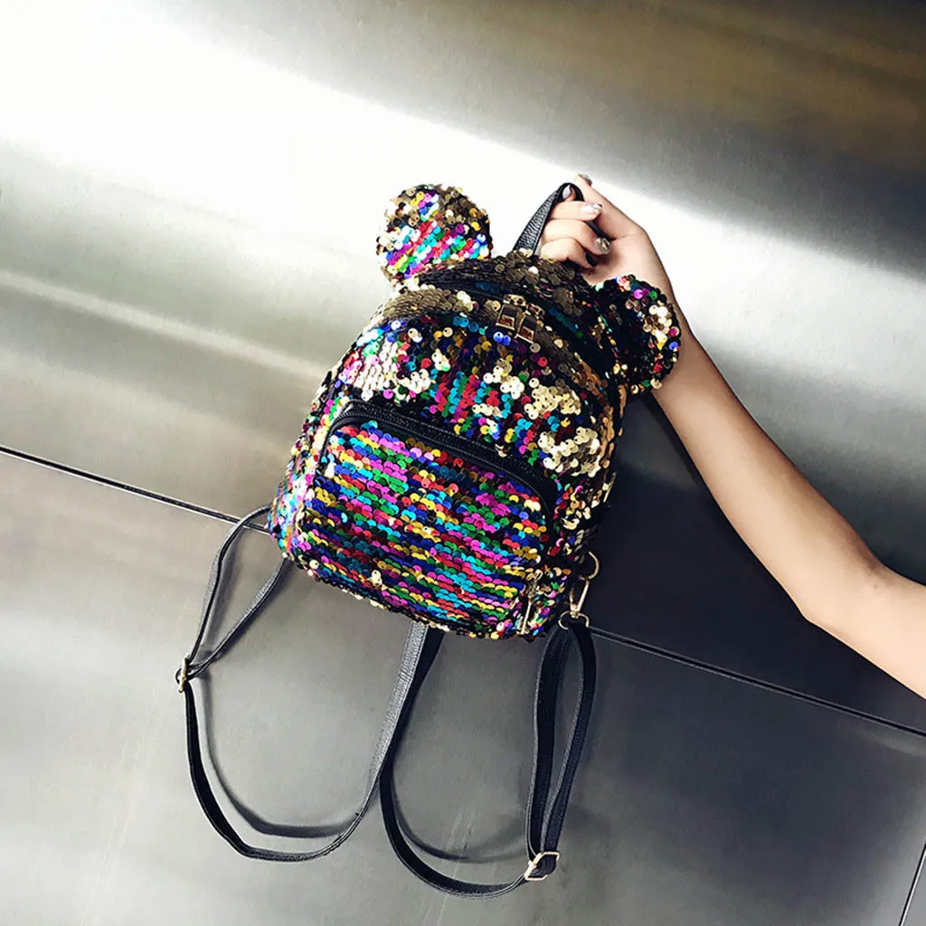Модный женский школьный рюкзак из искусственной кожи с пайетками, мягкий ранец на молнии для девушек, студенток, дорожная сумка на плечо