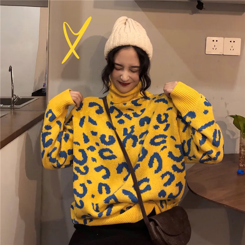 

Women's Clothing Cute Kawaii Lazy Loose Retro Leopard Sweater Lady Harajuku Ulzzang Sweaters For Women Knitting Pullover