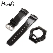 MS силиконовый ремешок для часов 16 мм для Casio DW 6900 черный резиновый спортивный мужской ремешок с пряжкой чехол для часов с инструментом