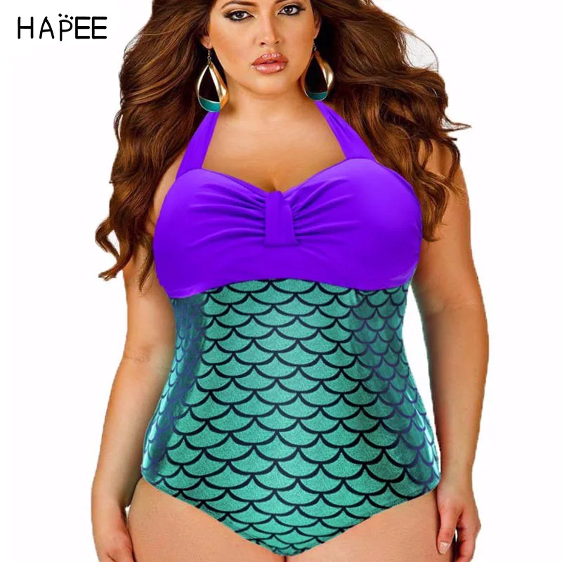 PLUS Size Mermaid Fish Scale Bikini Print Cobalt blue One Piece