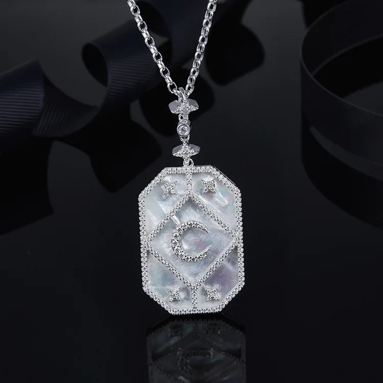 

[MeiBaPJ]Personality Simplicity Moon Star Pendant Necklace S925 Sterling Silver Necklace Jewelry for Women Pendant Necklace