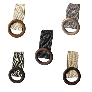 

New Braided Belt with Wooden Buckle Ladies Casual Solid Luxury Fashion Dress Summer High Quality Woven straw Belt