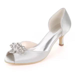 Creativesugar элегантный с кристаллами, атласное женское вечернее платье туфли подружки невесты на высоком каблуке Свадебная вечеринка для выпускного обувь с открытым носком на каблуке 6 см на каблуке «рюмочка»; туфли-лодочки D'orsay женские туфли-лодочки - Цвет: Silver grey
