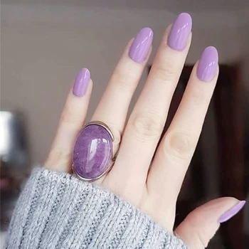 

French romantic Lavender purple pure color false nails 24pcs Bride full nail tips middle-long size fake nails lady