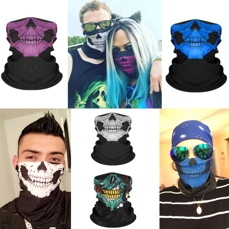 Лыжная Бандана с черепом и скелетом, маска на шею на Хэллоуин, маска на половину лица для езды на велосипеде, шарф с привидением, банданы на шею, маска на шарф для спорта на открытом воздухе