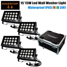4в1 Roadcase пакет с колесами 15x15 Вт RGB Водонепроницаемый IP65 светодиодный настенный светильник DMX 8 каналов Стробоскоп/Звук/автоматическое изменение