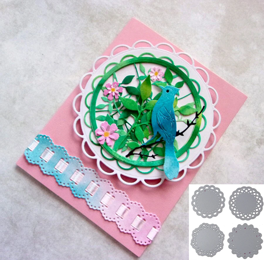  Estel 4pcs Lace Circle Round Metal Steel Cutting Die for DIY Scrapbooking album Decor Embossing Cut - 32982656203