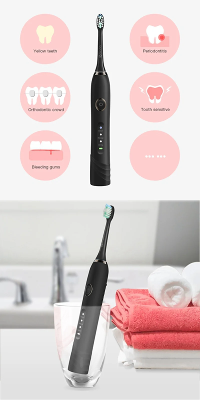 DIGOO DG-YS22 умный дом 3 режима сущность Sonic электрическая для Зубная щётка прямой USB Перезаряжаемые IPX7 с 2 Зубная щётка головы
