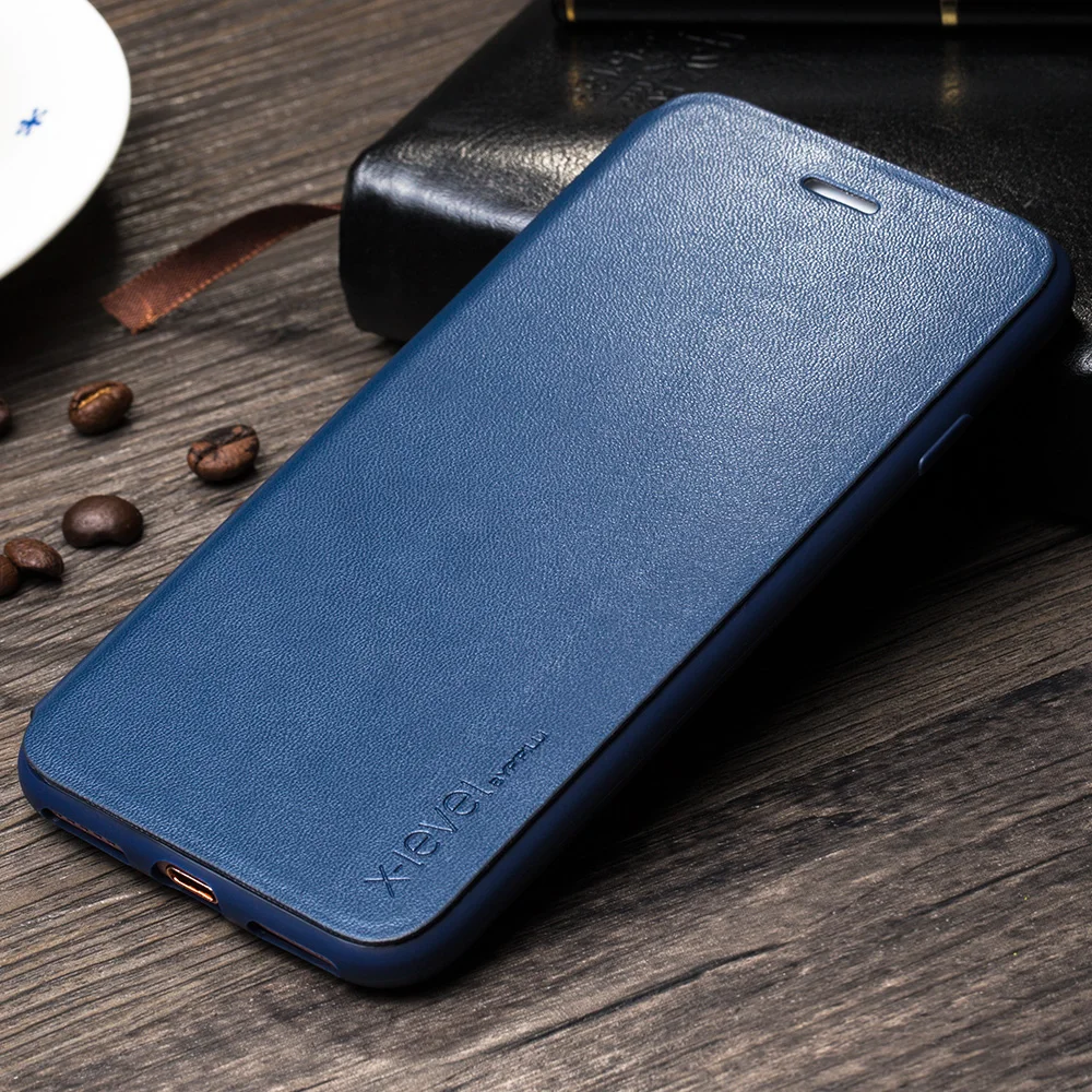 Goedkoop X Niveau Flip Leather Case voor iPhone 8 Soft Edge Case Luxe Merk Volledige Beschermende Ultra Dunne Back Cover case voor iPhone 8 Plus