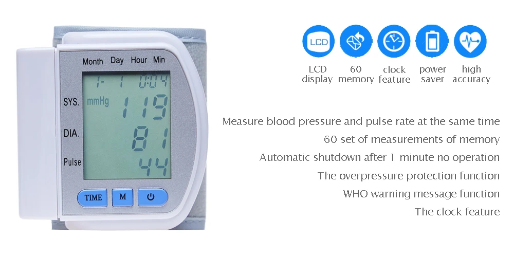 Высокое качество цифровой наручные полностью автоматический анализатор состава крови, Давление пульсотахометр монитор lcd-дисплей Сфигмоманометр+ коробка 102S