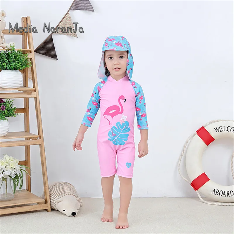 

Girl Swimsuit pink swan with hat UV Protection Swimming Surfing Suit Kids Swimwear Toddler Swim Clothes 2pcs 3-7T
