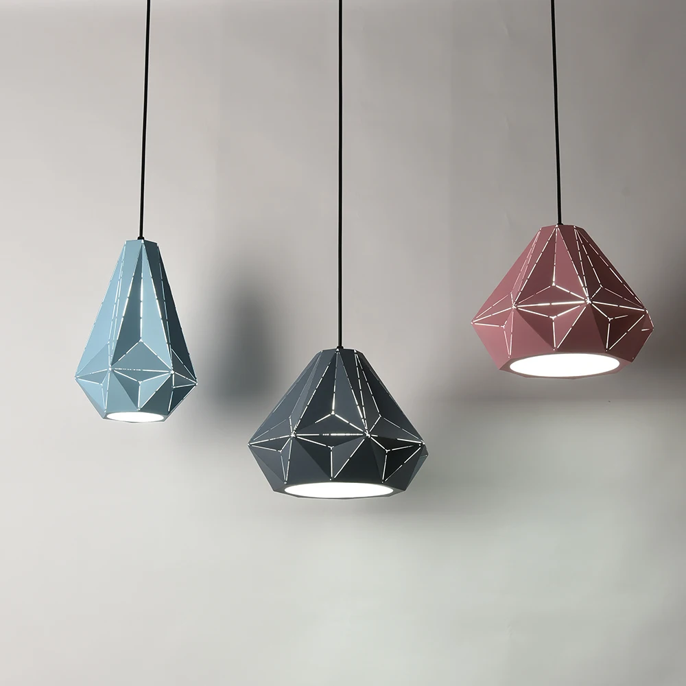 

European Minimalist Colorful Chandelier Iron Fashion Small Pink Blue Yellow Pendent Light Cafe Restaurant Decoration Lamp Lights
