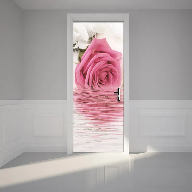 Стикер на Дверь Самоклеющиеся Розовые розы печать на холсте Diy картина стены Искусство украшение дома Фреска ремонт гардероба наклейка
