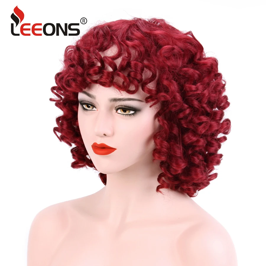 Leeons синтетический парик красные парики для черный Для женщин Короткие вьющиеся афро парик прическа красный золотой натуральный черный