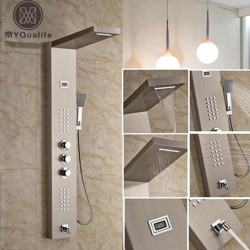 Brushed Nickel With Body Massage System Thermostatic Shower Column Set