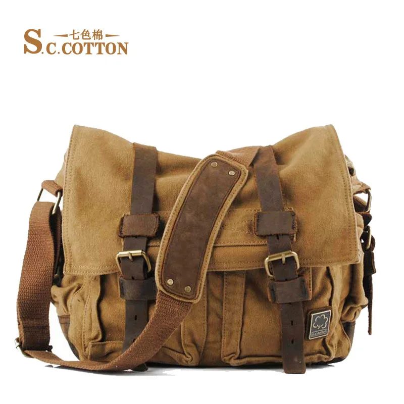 Men&#39;s Women&#39;s Casual Vintage Canvas Leather Cotton Rucksack Mountaineering Messenger Bag School ...