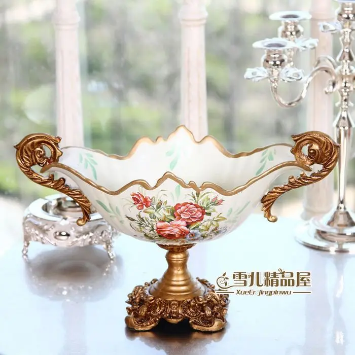 The new series of European painting suiyueruge elliptical high fruit fruit pots crafts ceramic fruit plate