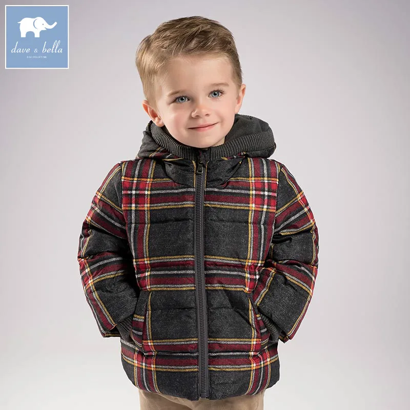 

DB6103 dave bella winter baby boys brown plaid down jacket children white duck down padded coat kids hooded outerwear