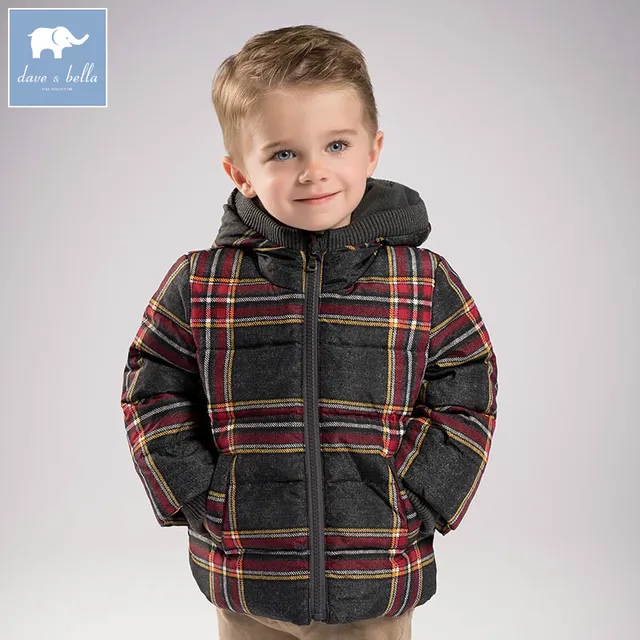 DB6103 dave bella winter baby boys brown plaid down jacket children ...