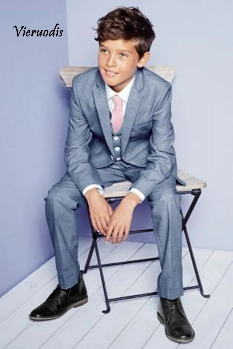 65-1      Blue Baby Boy Suits Formal Groomsmen Page Boy Tuxedos Communion Boys Suits 3 Pcs