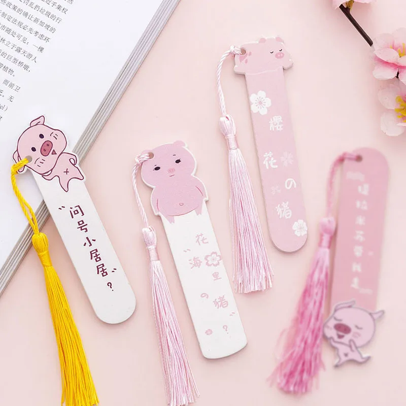 

Cute Kawaii Cartoon Sakura Pig Wooden Ruler Paper Clip Tassel Bookmark Creative Drawing Korean School Stationery