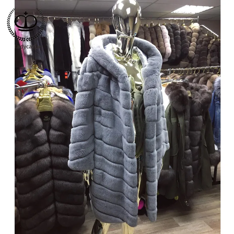 Г. Настоящий мех кролика из цельной кожи, пальто длинная куртка с капюшоном зимняя куртка с натуральным мехом, натуральное длинное меховое пальто RB-035 кролика