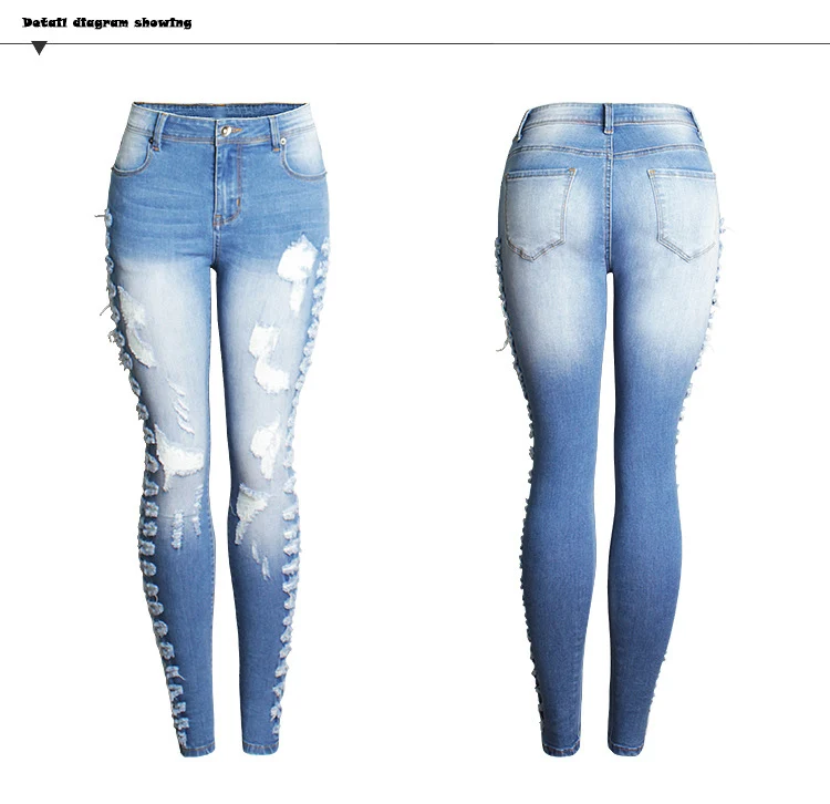 2017 autumn and winter fashion Europe and the United States foreign trade women's holes Slim stretch jeans feet pencil jeans (6)