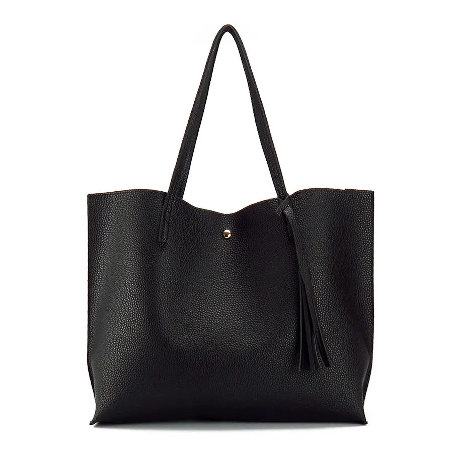 Artificial leather hand bag female tassel handbag woman new arrival rivet new big shoulder bag 2017 designer ladies totes