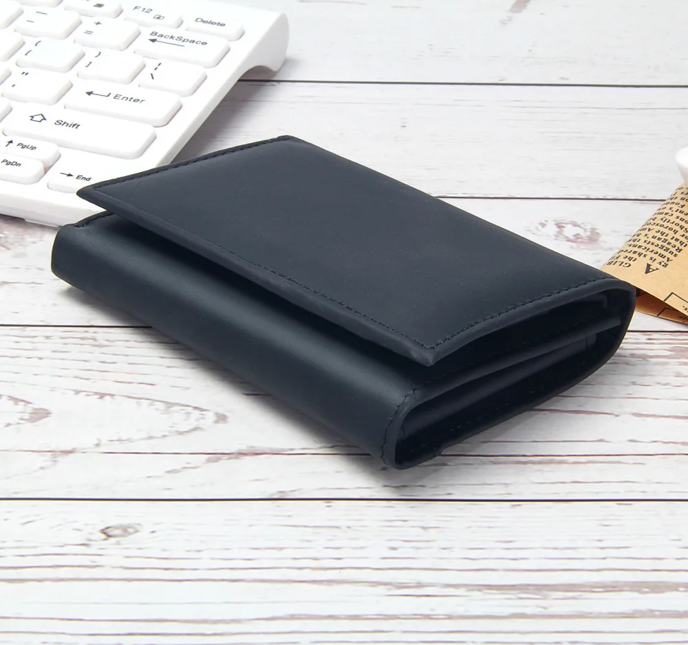 Черный мужской кошелек из натуральной кожи с тремя сложениями, многофункциональный солидный кредитный держатель для карт, фирменный дизайн, мужские короткие рчид кошельки