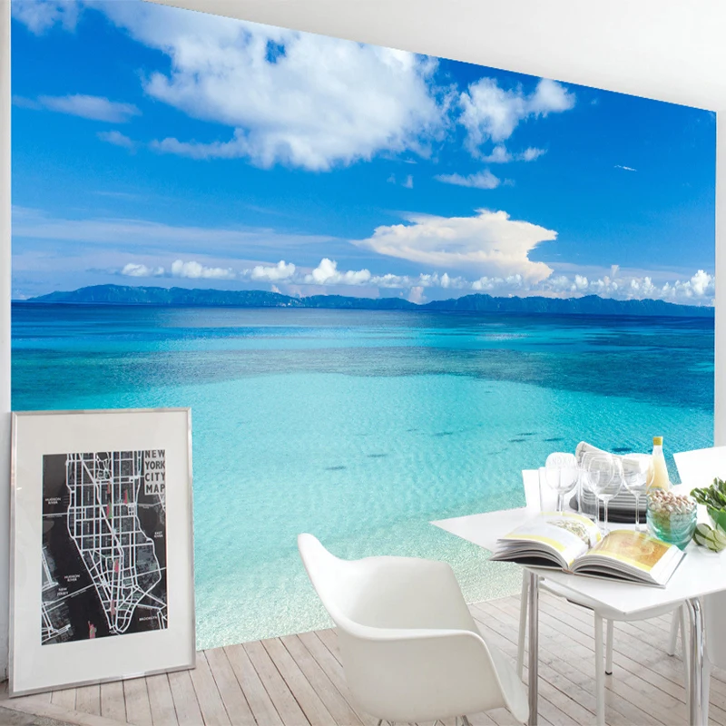

Custom Wall Cloth 3D Blue Sky And White Clouds Photo Murals Wallpaper Living Room Bedroom Background Wall Painting 3D Home Decor