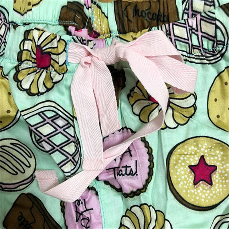 Хлопок, летние штаны для сна с милым рисунком печенья, натуральный цвет, высокое качество для женщин