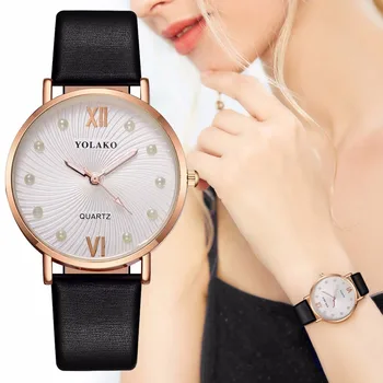 

Hot Fashion Women Leather Pear Diamond Watch Casual Luxury Ladies Quartz Watches YOLAKO Brand Clock Relogio Feminino