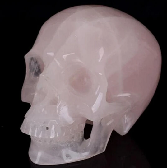 

SCY 306++Natural rose pink quartz crystals skull head carving healing