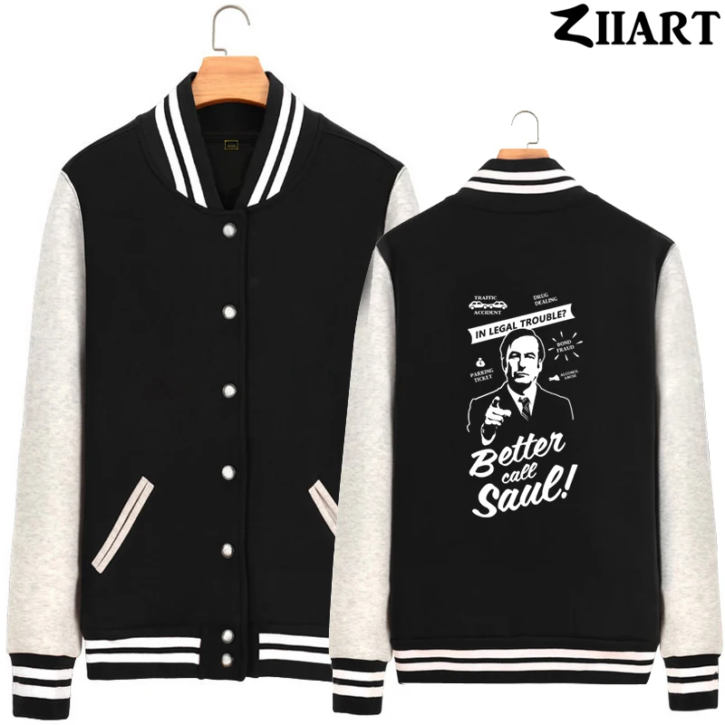 

Better Call Saul In Legal Trouble Traffic Accident Drug Dealing Parking Ticket Man Boys Full Zip Fleece Baseball jackets ZIIART