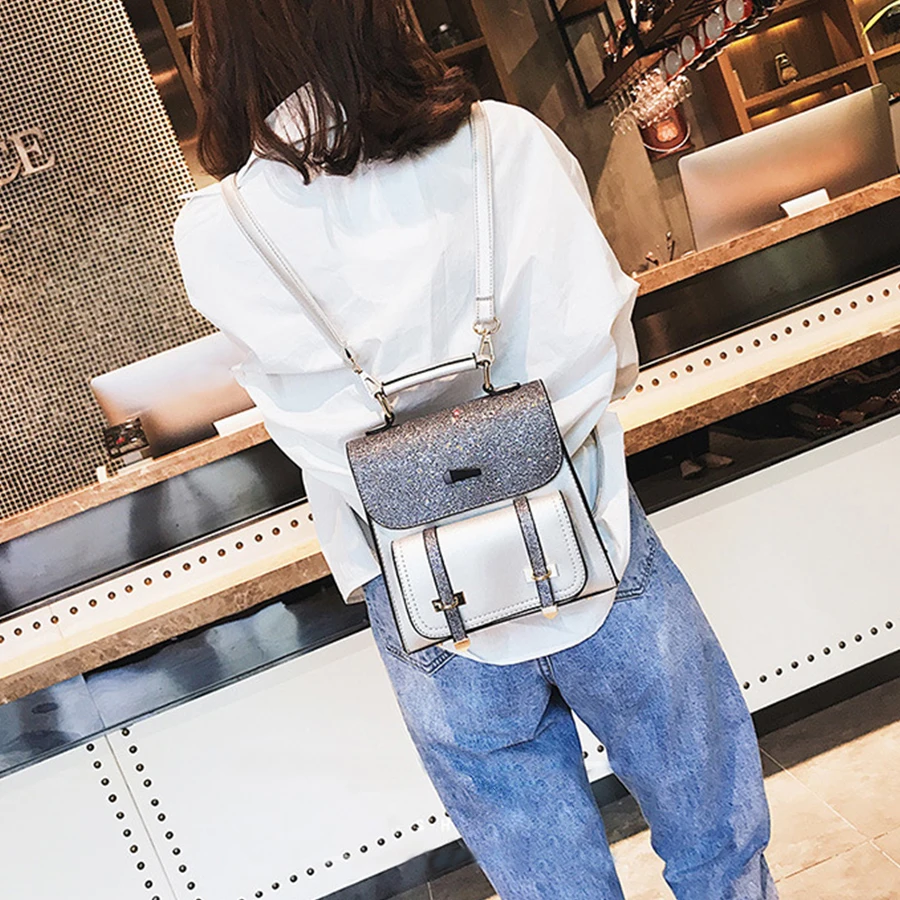 

Sequins Pu Leather Women Backpack Fashion Small Hologram Laser Schoolbags Girl Casual School Bags For Teenage Travel Bookbags