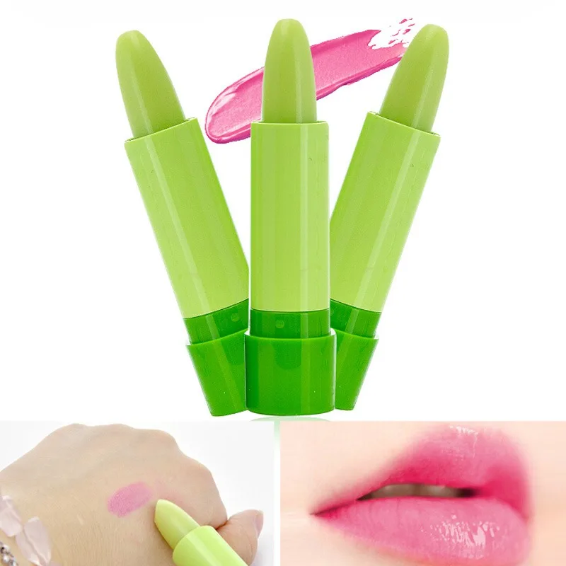 

1pcs Mini Moisturizing Waterproof Long Lasting Lipstick Temperature Change Color Nutritious Lip Balm Green to Pink