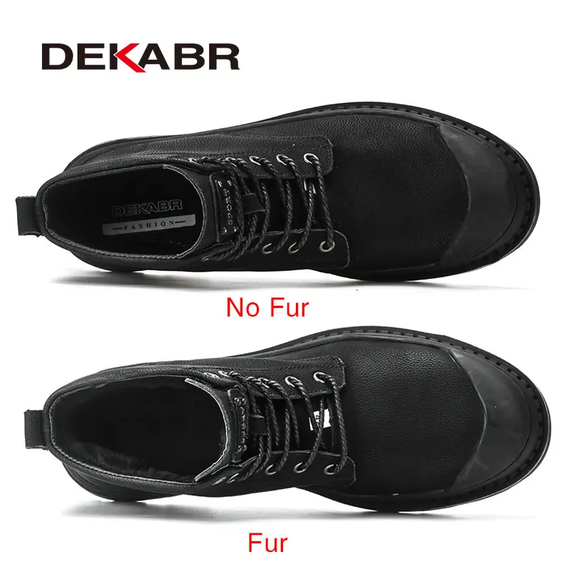  DEKABR Black Warm Winter Men Boots Genuine Leather Ankle Boots Men Winter Work Shoes Men Military F