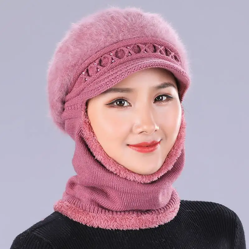 Ymsaid, зимние шапки, Skullies Beanies, шапка для женщин, шарф из кроличьей шерсти, шапки, Балаклава, маска, капот, жемчужные полосы, вязаная шапка