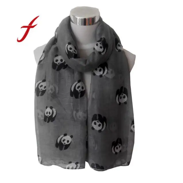 

FEITONG Scarves For Women Lady Kawaii Panda Print Shawl Voile Rectangle Scarf High Quality New Spring Stole Female Scarve