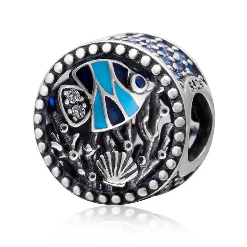 

Hot Sale Genuine 925 Sterling Silver Summer Charms Ocean Life Mixed Enamel Beads fit Bracelets and Necklaces Free Shipping