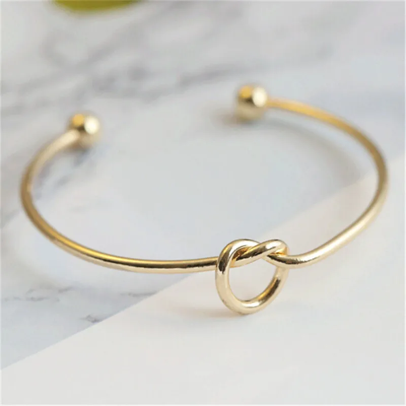 

Metal Zinc Alloy Gold Color Tie Knot Bracelet Bangles Simple Twist Cuff Open Bangles Jewelry Adjustable Bangle For Women