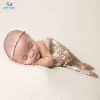 

Baby Bodysuit Sequined Mermaid Tail Photographic Props for Newborns Sequined Mermaid Photographic Clothing Baby Girl Wearing