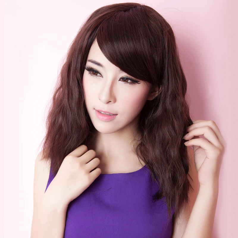 

L-email Wig Fashion Women Lady Dark Brown Short Curly Cosplay Wigs Dark Brown Synthetic Hair Wig Party Cosplay Wig