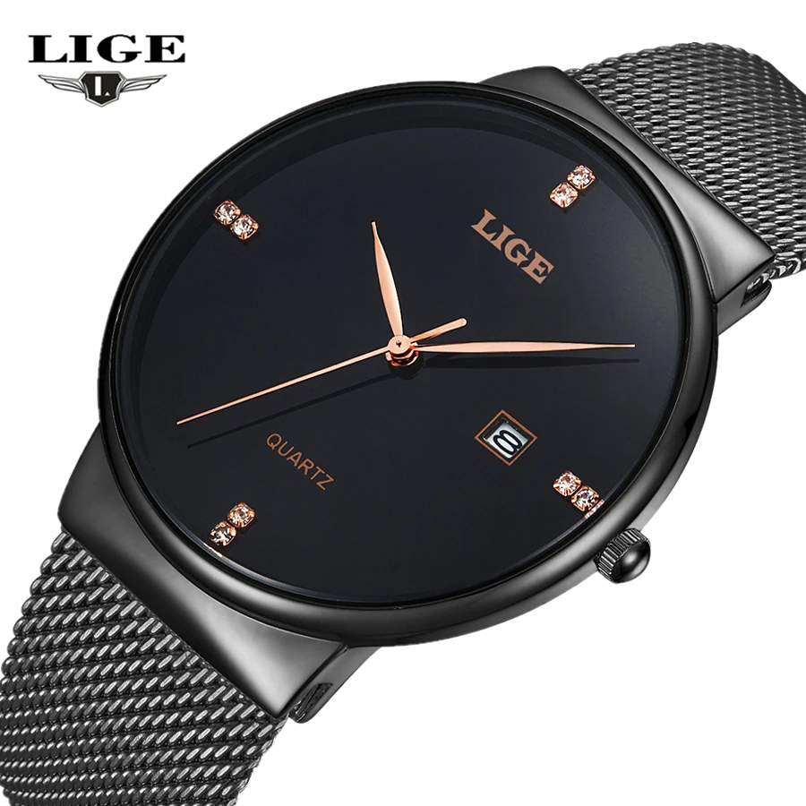 

LIGE Mens Watches Top Brand Luxury Men's Simple Military Waterproof Sports Watch Men's Stainless Steel Mesh Belt Quartz Clock