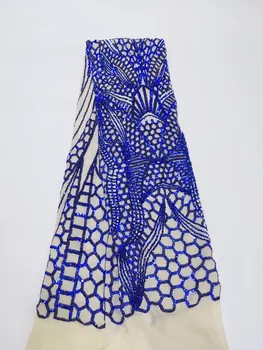 

New Sequins African High Quality Net Lace,French blue Voile Guipure tulle mesh Lace Fabric For dress party wedding 5yd/lot party