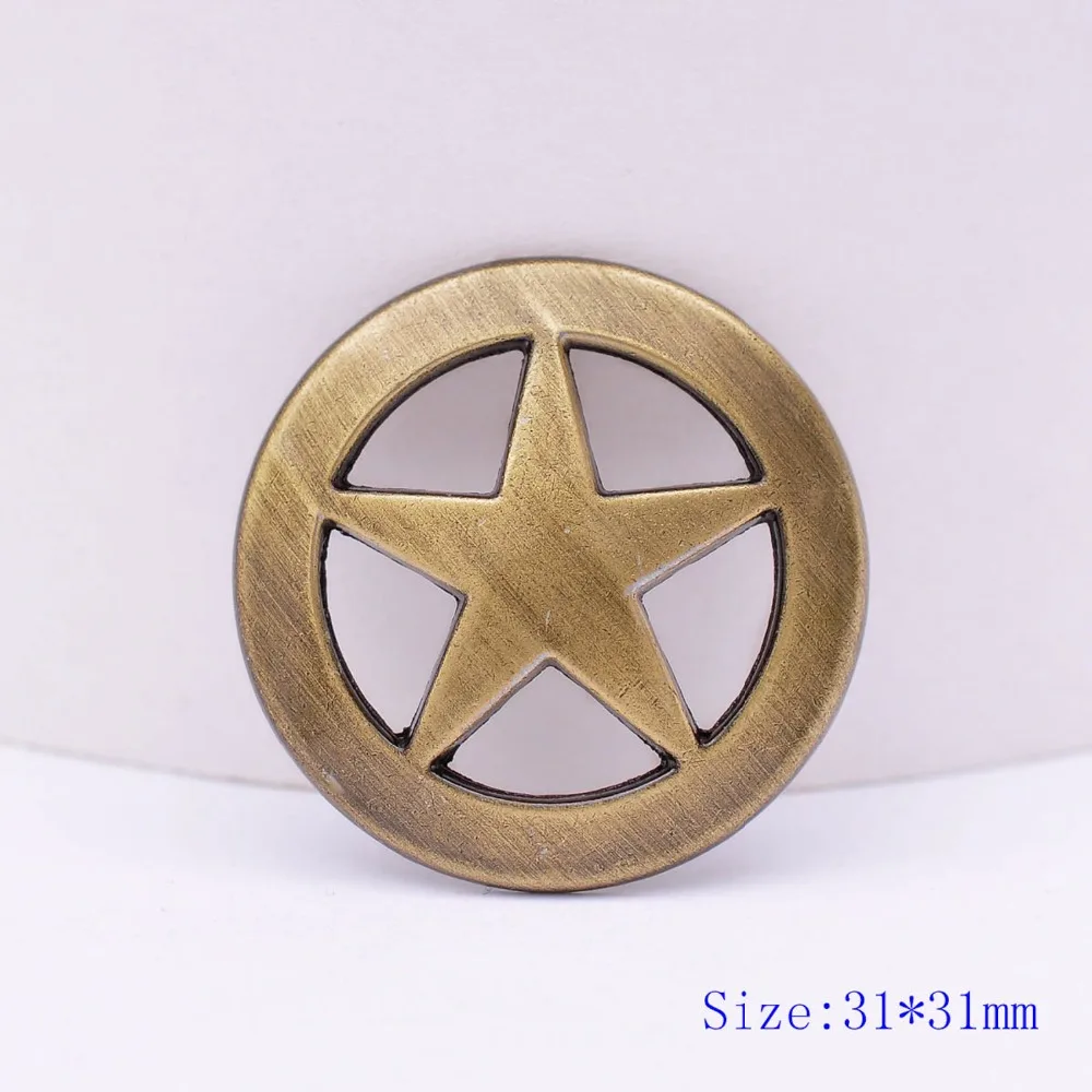 

LOT 10PCS 31*31MM WESTERN TEXAS RANGER STAR ANTIQUE BRASS LEATHER CONCHOS TACK