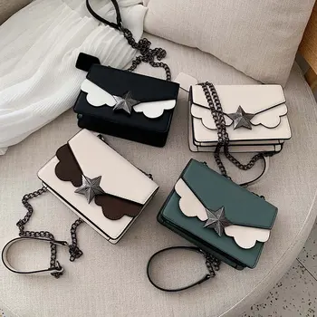 

Brand Designer Ladies Chain Bag New Contrast Color Small Square Bag Quality Pu Leather Ladies Shoulder Messenger Bag Women Bag