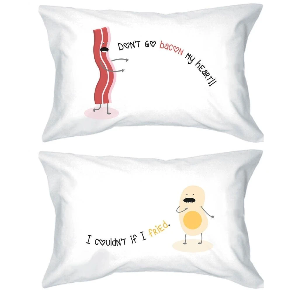 Novelty His Her Pillow Cases Cover Set Cute Bacon Egg Couple Pillowcase Cases Set Funny Food Anniversary Gifts Two Sides 20 X30 Couple Pillowcases Pillow Casepillow Case Cover Aliexpress
