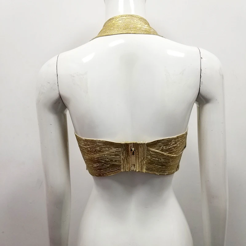 Летние топы женские сексуальные с v-образным вырезом дизайнерские Холтер золотые бандажные Топы топы с завязками на шее модные вечерние топы знаменитостей
