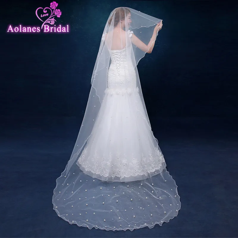 Fashion 2017 White Two Layer Bridal Veils Pearls Cheap Wedding Veils